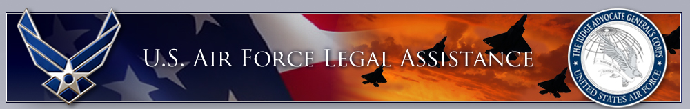 Picture of a flag with fighter jets overlayed and U.S. Air Force Legal Assistance spelled out.